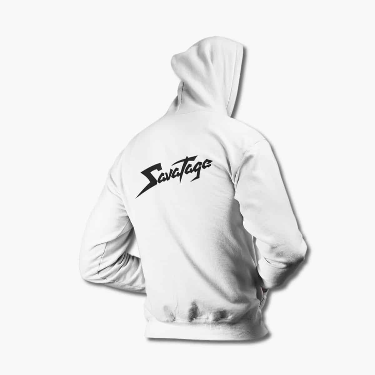 Savatage Zip Hoodie, Savatage Logo White Zipper Hoodie