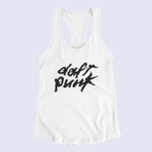 Daft Punk Tank Top, Daft Punk Logo White Tank Top Shirt, Electronic Rock Merchandise