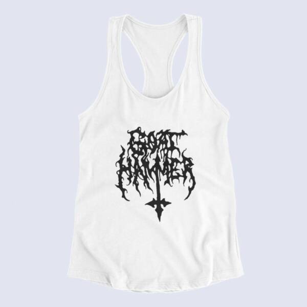Goathammer Tank Top, Goathammer Band Logo White Tank Top Shirt, Black Metal Merchandise