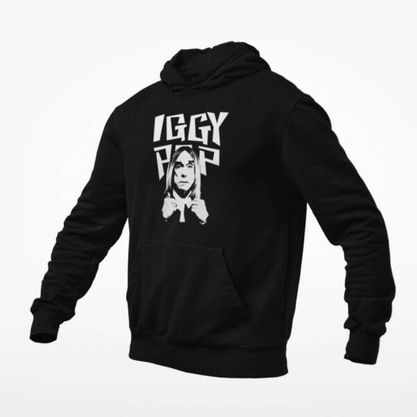 Iggy Pop Hoodie, Iggy Pop Artwork Black Hoodie, Hard Rock Merchandise