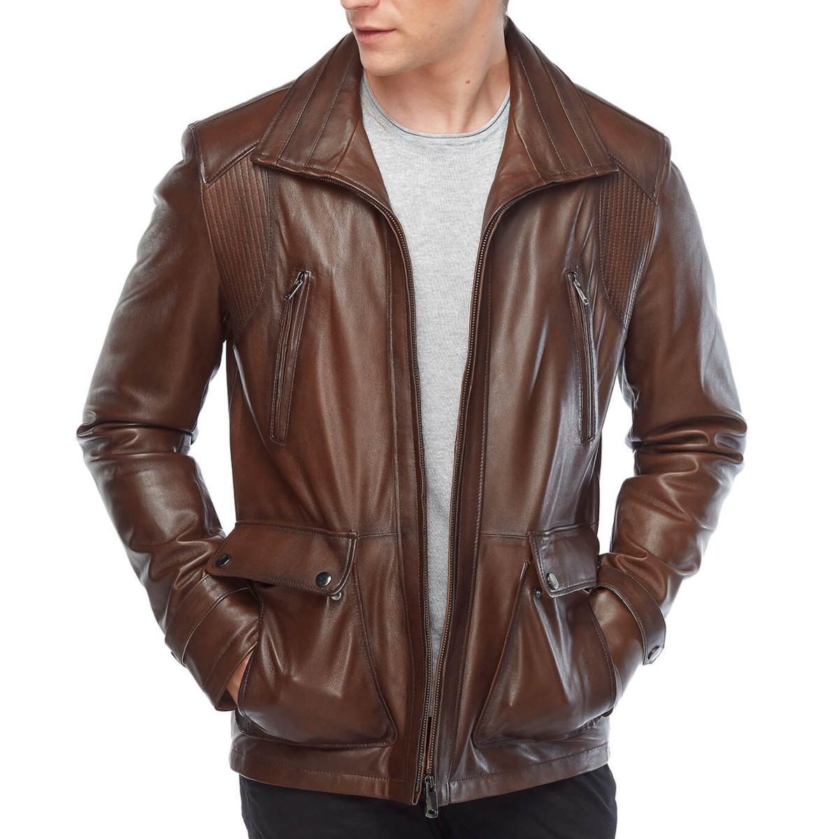 Brown Geniune Leather Jacket with Demon Artwork Back Patch, Black Metal Merchandise - Image 3