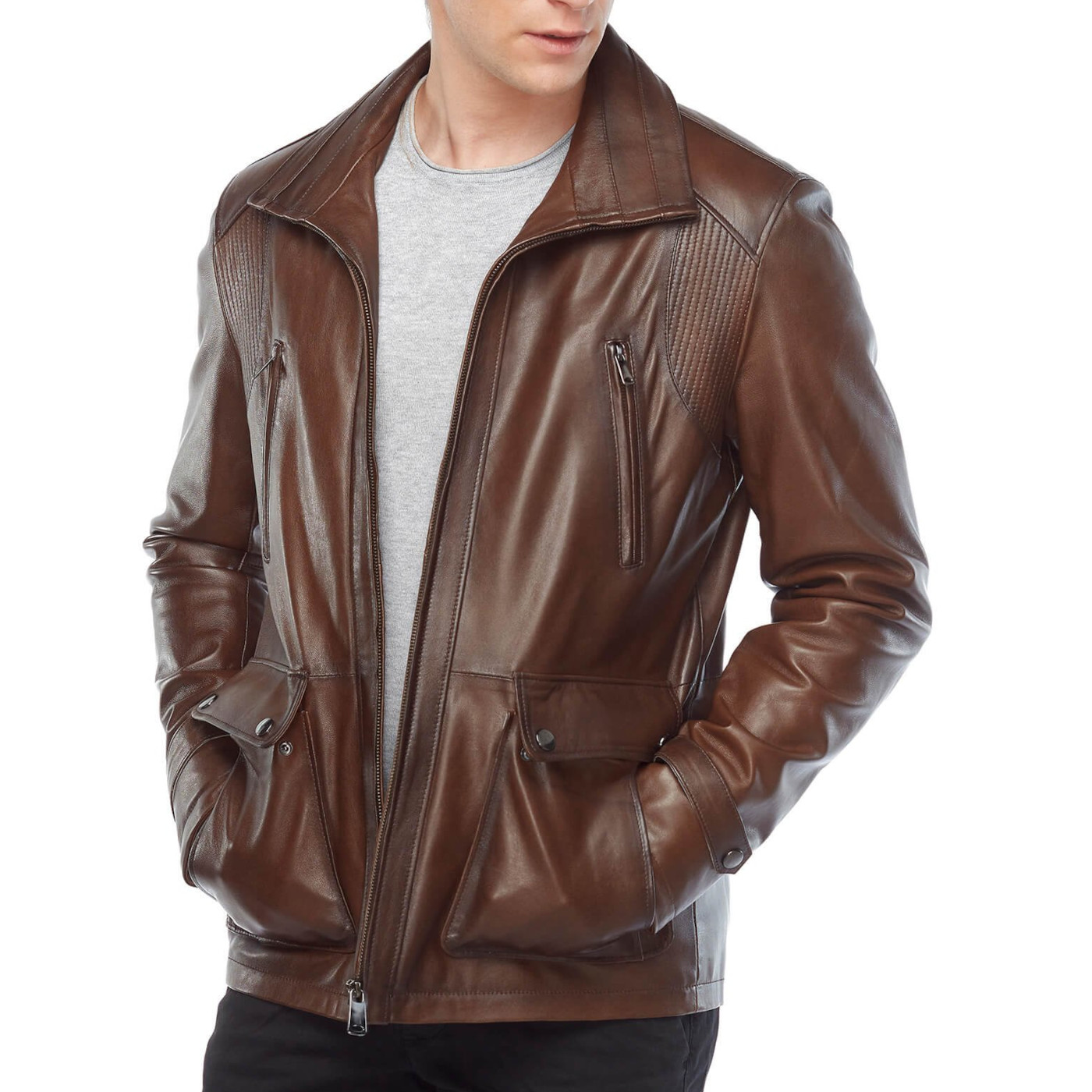 Brown Geniune Leather Jacket with Demon Artwork Back Patch, Black Metal Merchandise - Image 4