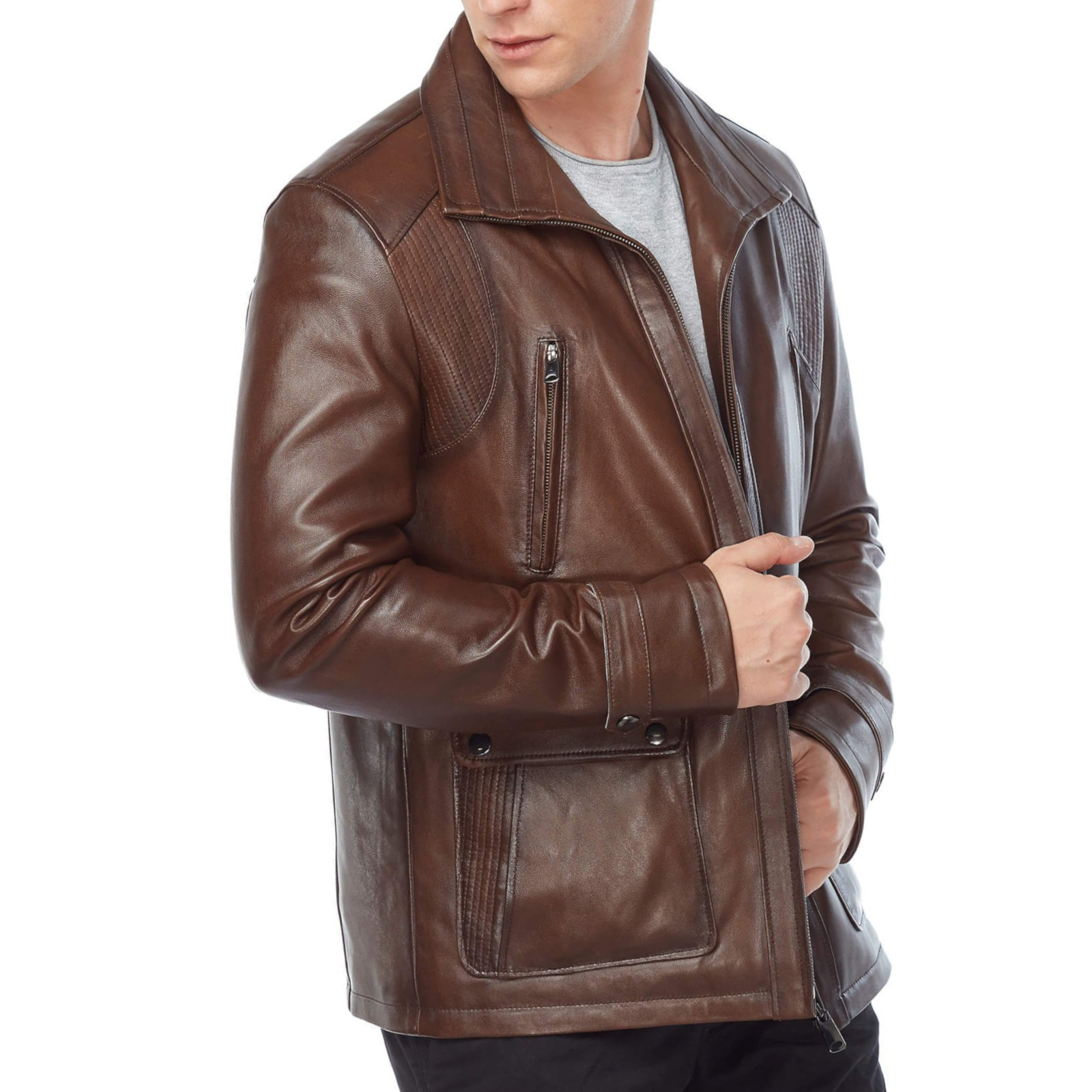 Brown Geniune Leather Jacket with Demon Artwork Back Patch, Black Metal Merchandise - Image 5