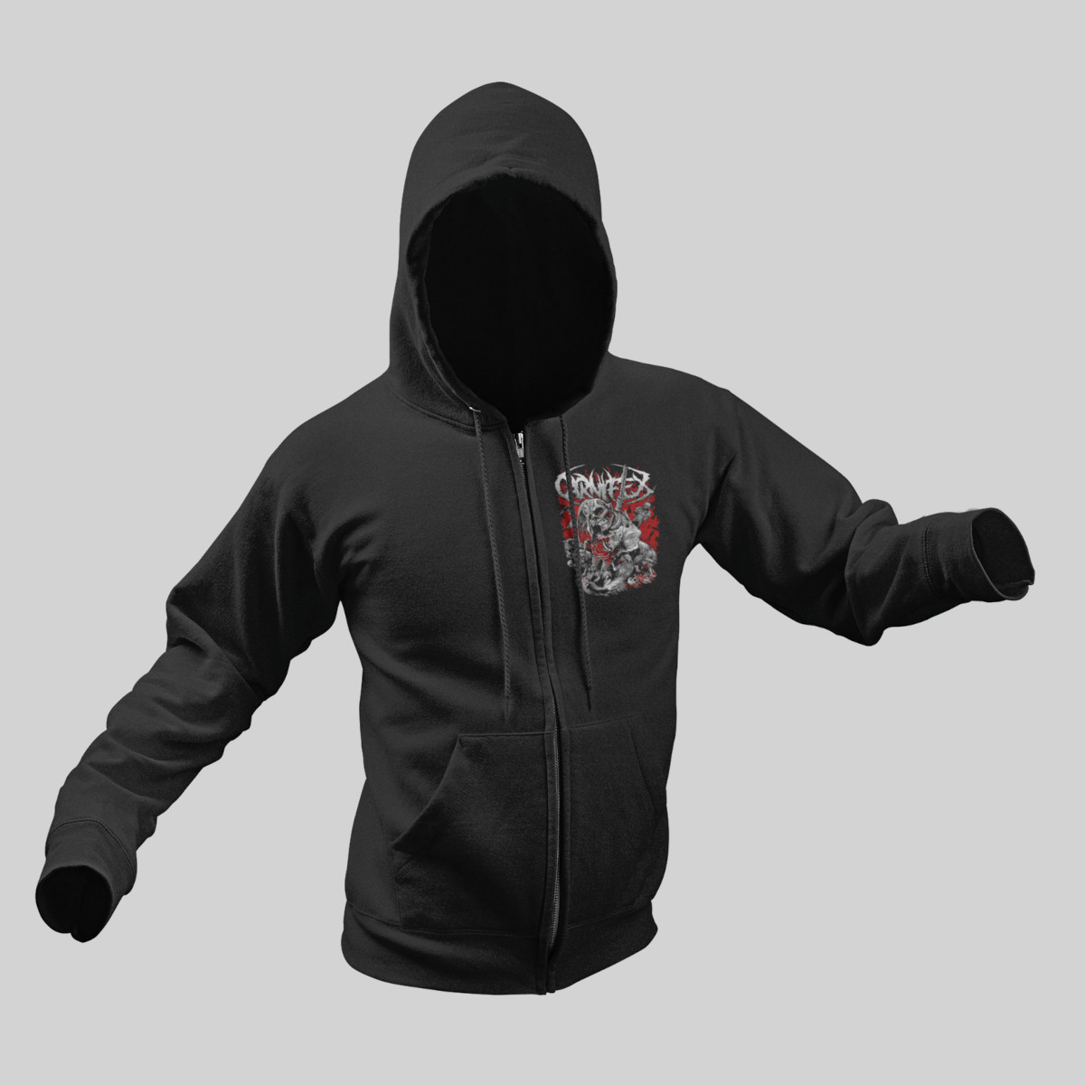 Carnifex Zip Hoodie, Carnifex Artwork Black Zip Sweatshirt - Image 2