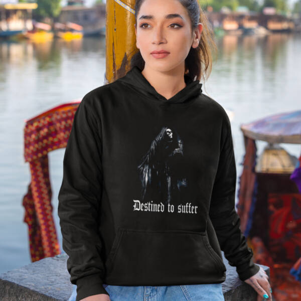 Destined to Suffer Hoodie, Destined to Suffer Artwork Black Sweatshirt - Image 2