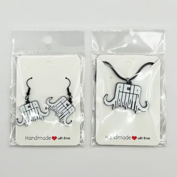 Acid Mammoth Earrings and Necklace, Acid Mammoth Logo Earrings and Necklace