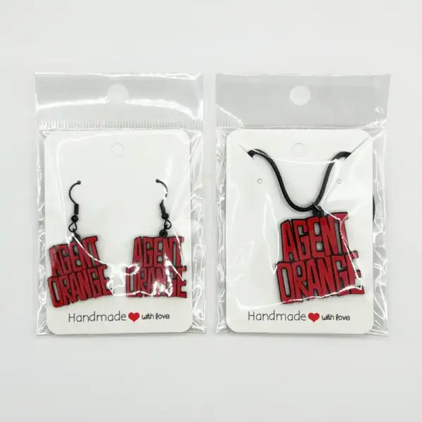 Agent Orange Earrings and Necklace, Agent Orange Logo Earrings and Necklace